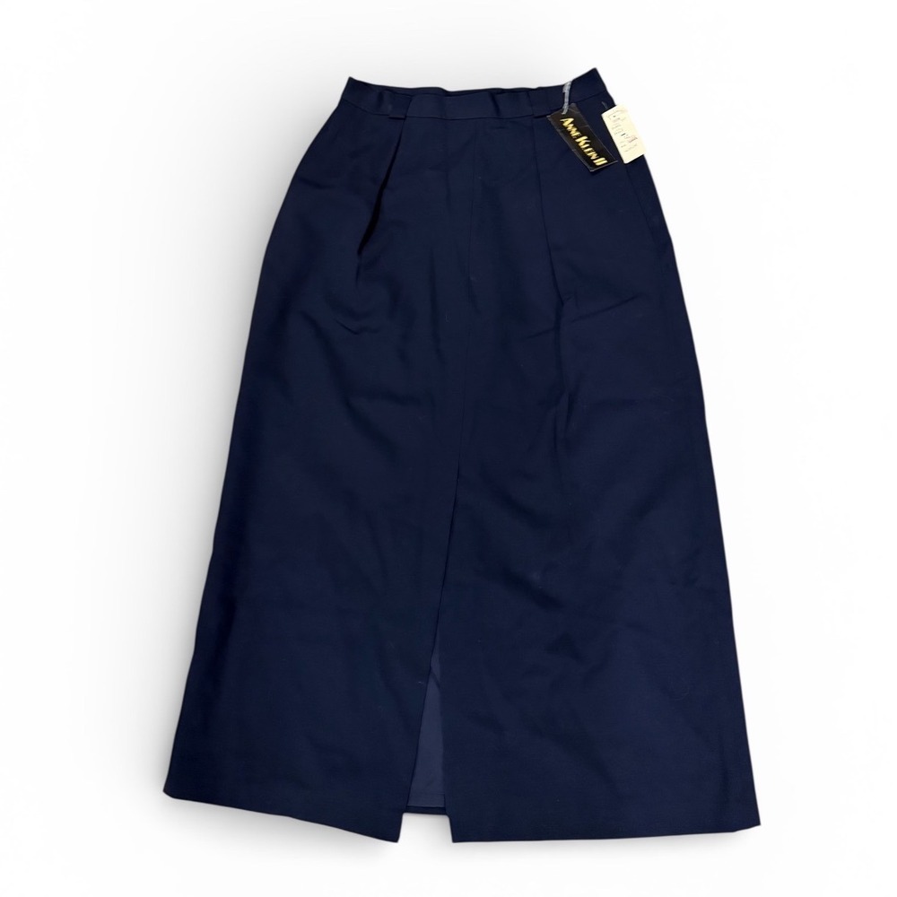 VTG 80s Anne Klein II Navy Wool High Waisted Maxi Skirt tag Size 12 fits‎ 8 work
